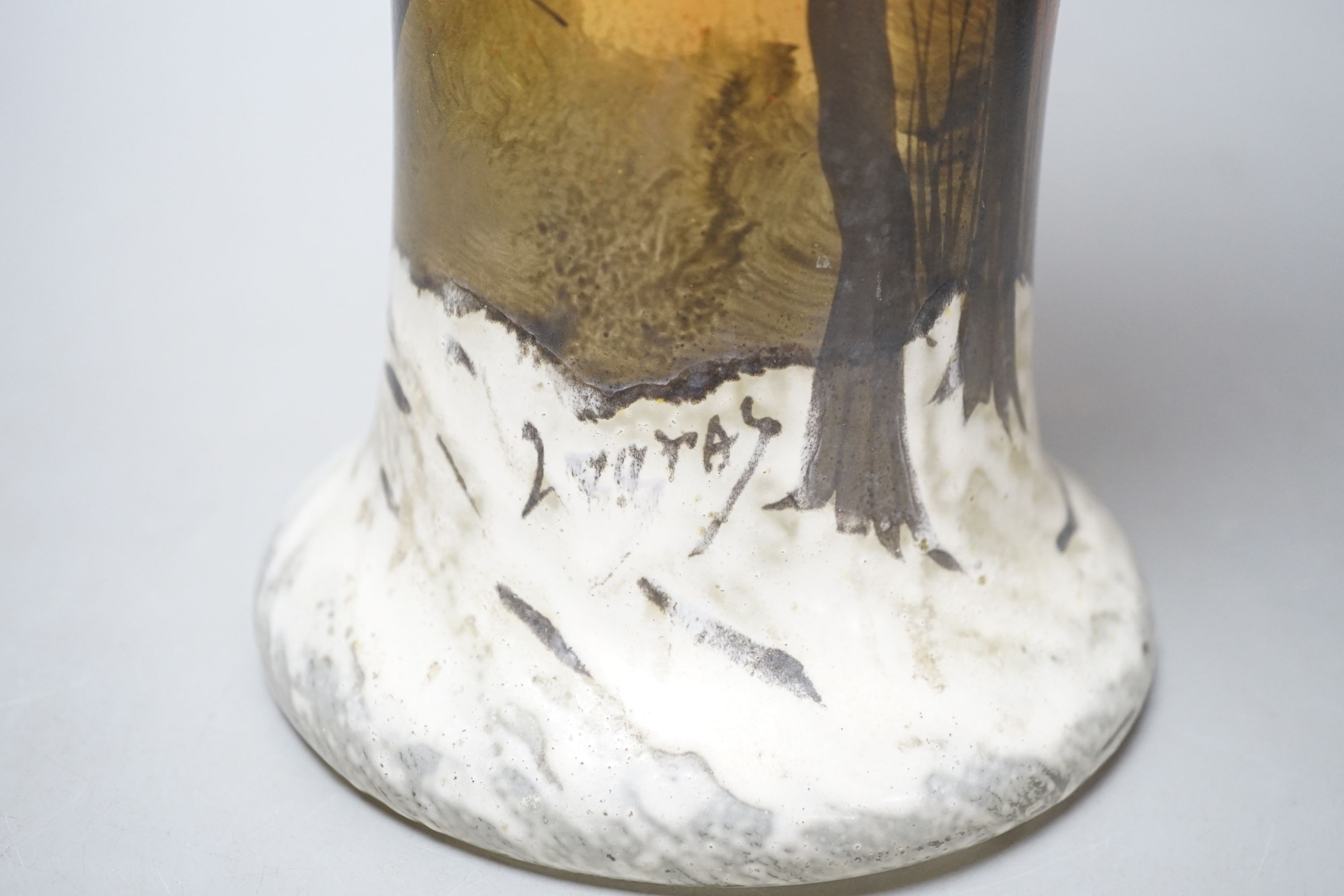 A large early 20th century Legras ‘winter landscape’ enamelled glass vase - 40cm tall